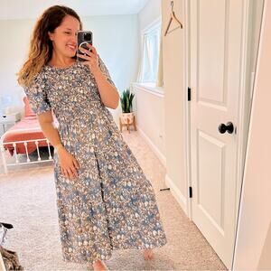 Tuckernuck En Saison Blue Brown Floral Maxi Dress Small